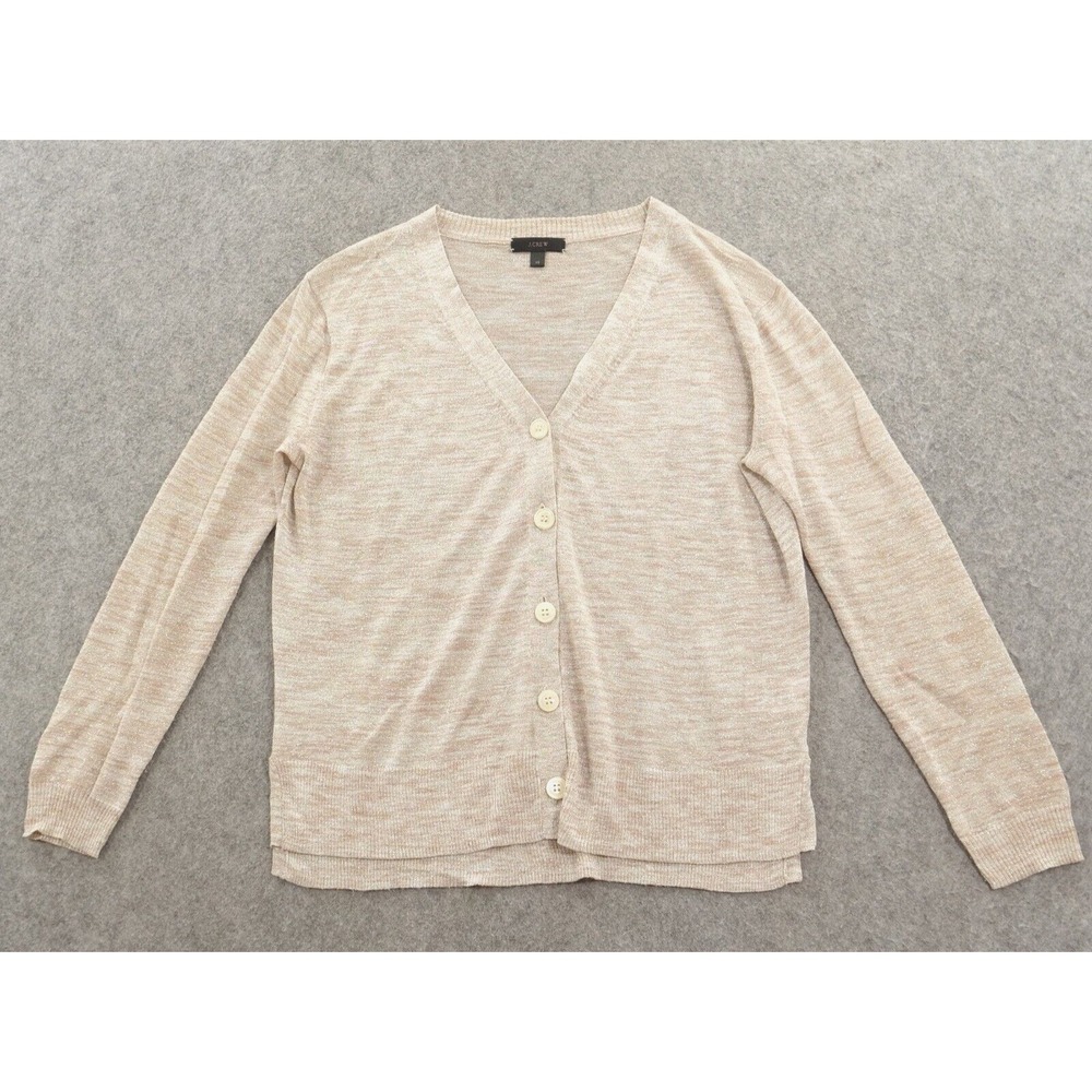 J Crew Sweater Cardigan Womens Extra Small Beige Button Metallic Lightweight